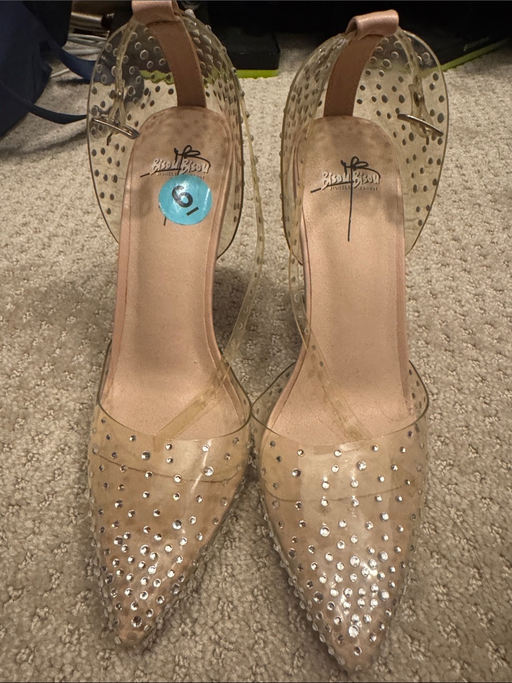 Clear Pointed Toe Crystal-Embellished Heels - Nude